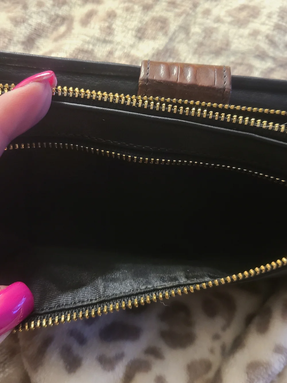 Brahmin Black Leather Wallet with Brown Croc-Trim